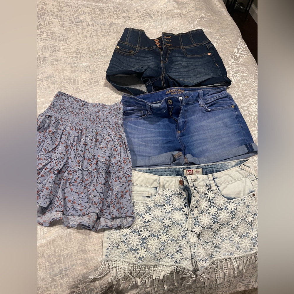 3 shorts size 9, 1 medium skirt